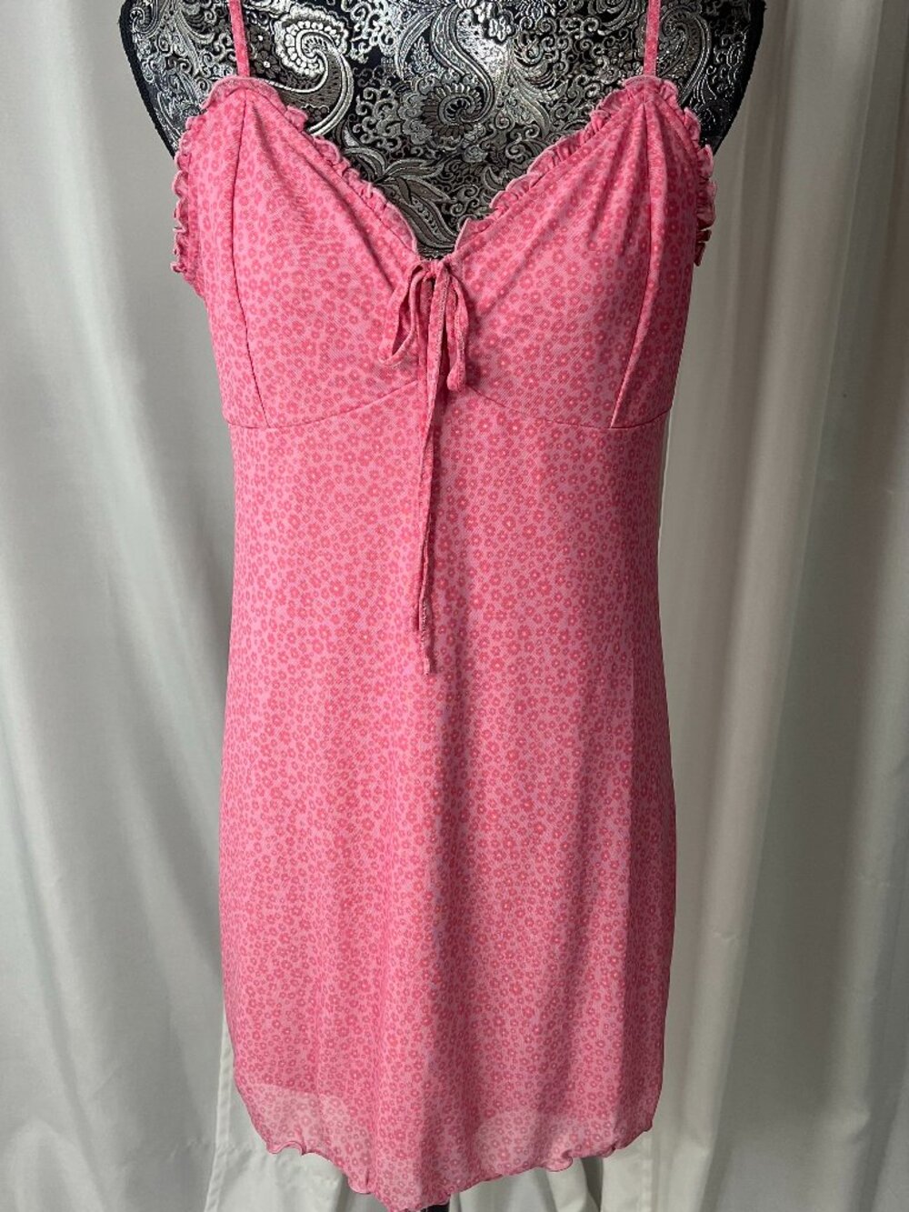 American Eagle Babydoll Mini Mesh Dress in pink ditsy floral Size X-large